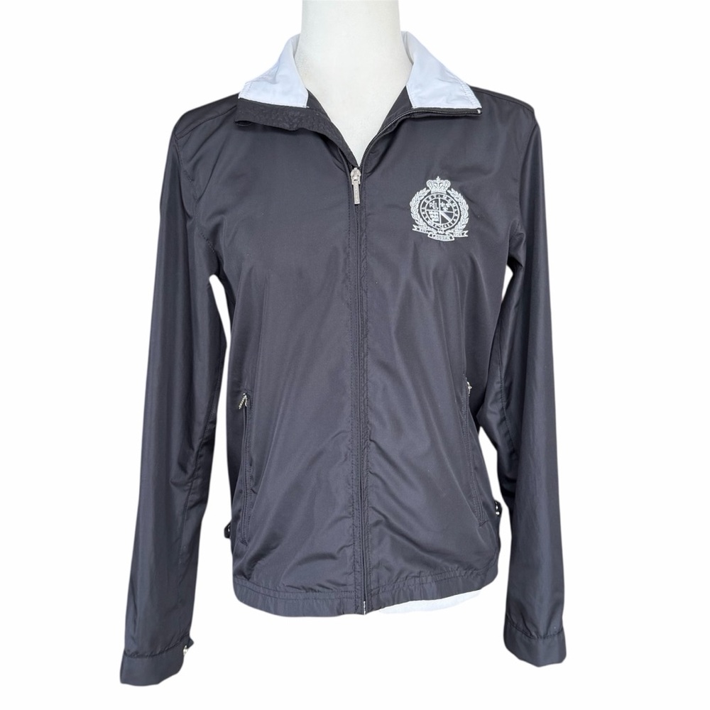 Lauren Ralph Lauren Active Black Sporty Windbreaker Light Zip Jacket Size Small